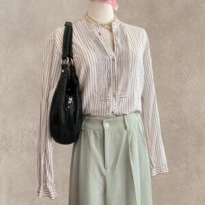 Uniqlo Ines de la Fressange Blue and Red button-up blouse